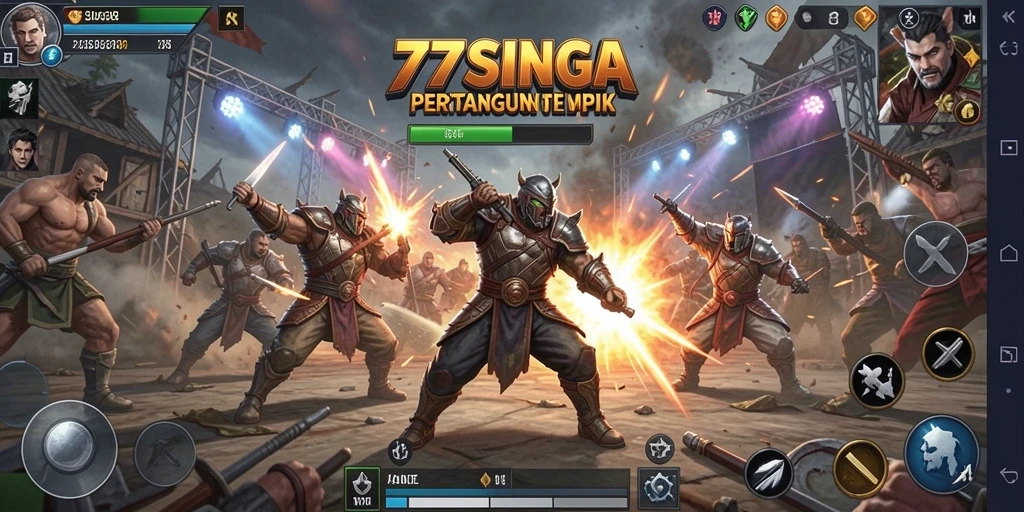 Tampilan menakjubkan saat karakter bertarung di arena