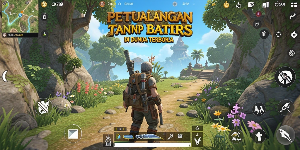 Screenshot gameplay CK789 menunjukkan petualangan seru di dunia terbuka.