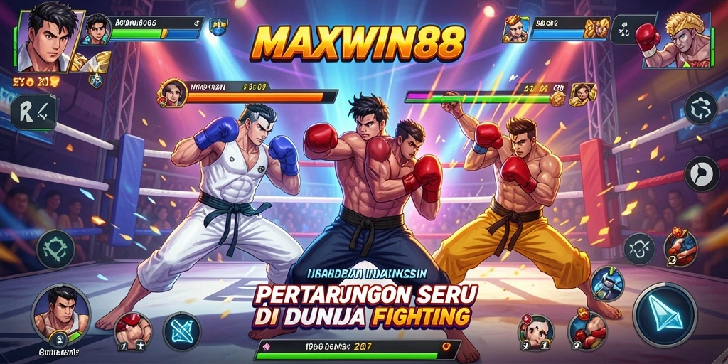 Tangkapan layar gameplay yang intens di <strong>MAXWIN88</strong> memperlihatkan pertarungan seru antar karakter.