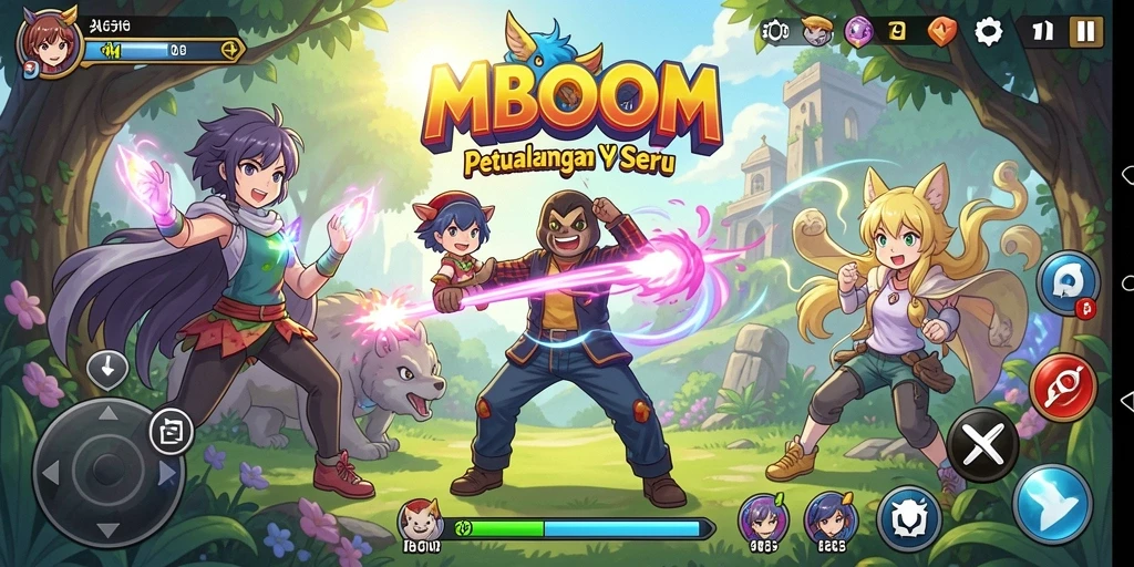Tampilan gameplay MBOOM dengan karakter Anime yang menawan.